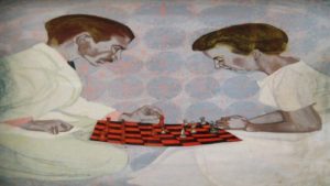 Chess Match: My Parents by Charles Marchant Stevenson (1972). Portrait of Charles M. Stevenson II and Mildred Stevenson. SKU: CS197210