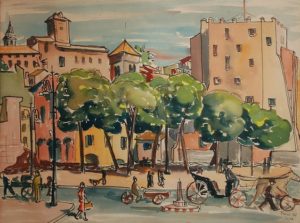 Rome, Street Scene (1952). Watercolor by Bill Zacha. WZ195225